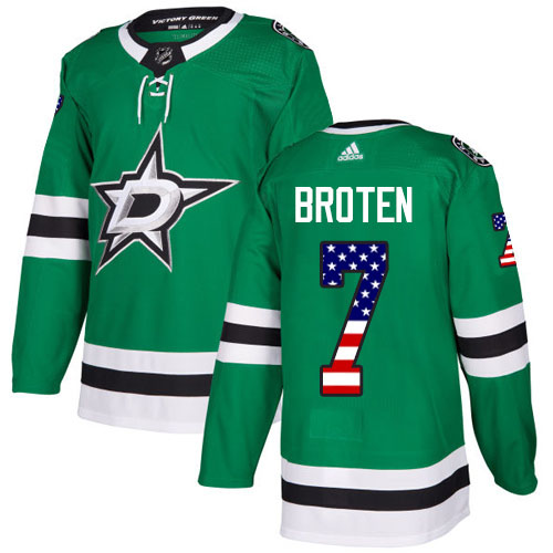 Adidas Stars #7 Neal Broten Green Home Authentic USA Flag Stitched NHL Jersey